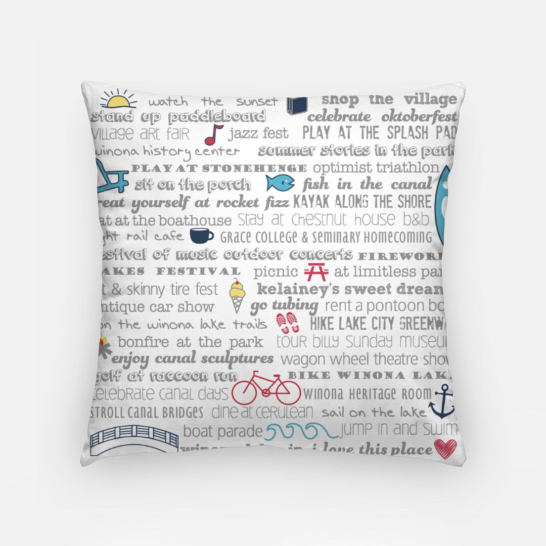 Pillow Case 18 Inch - Winona Lake Bucket List