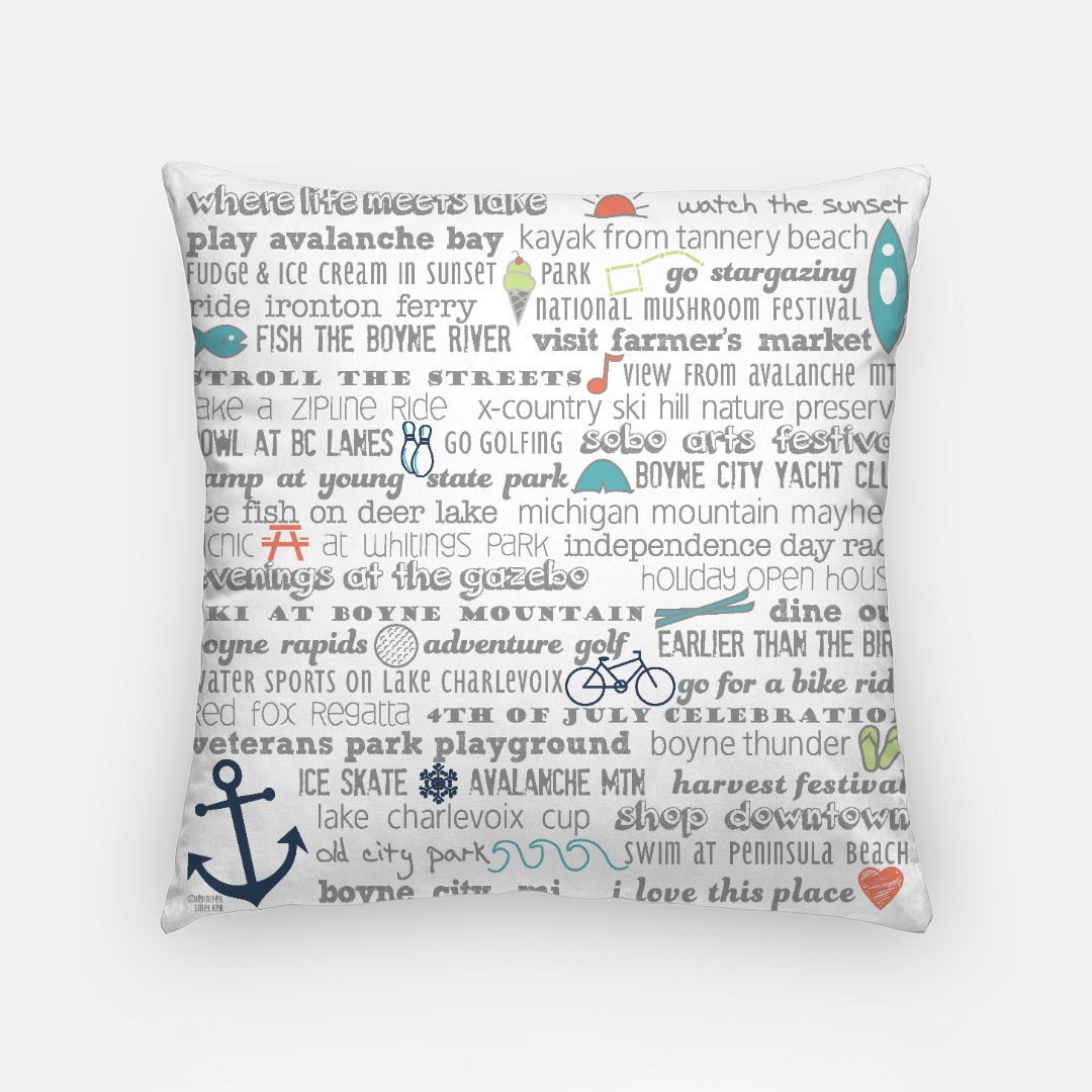 Pillow Case 18 Inch - Boyne City Bucket List
