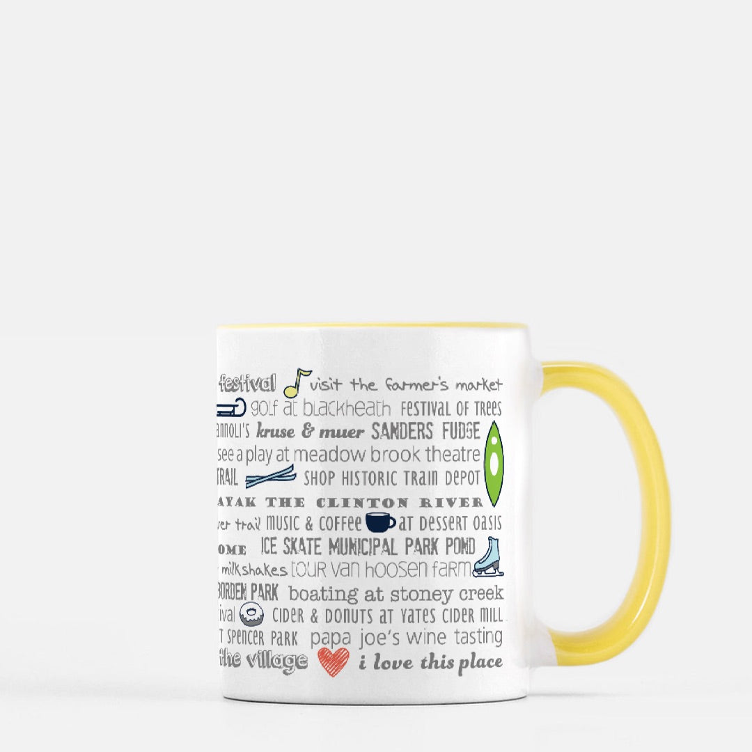 Mug 11 oz. Yellow Rochester, MI Bucket List