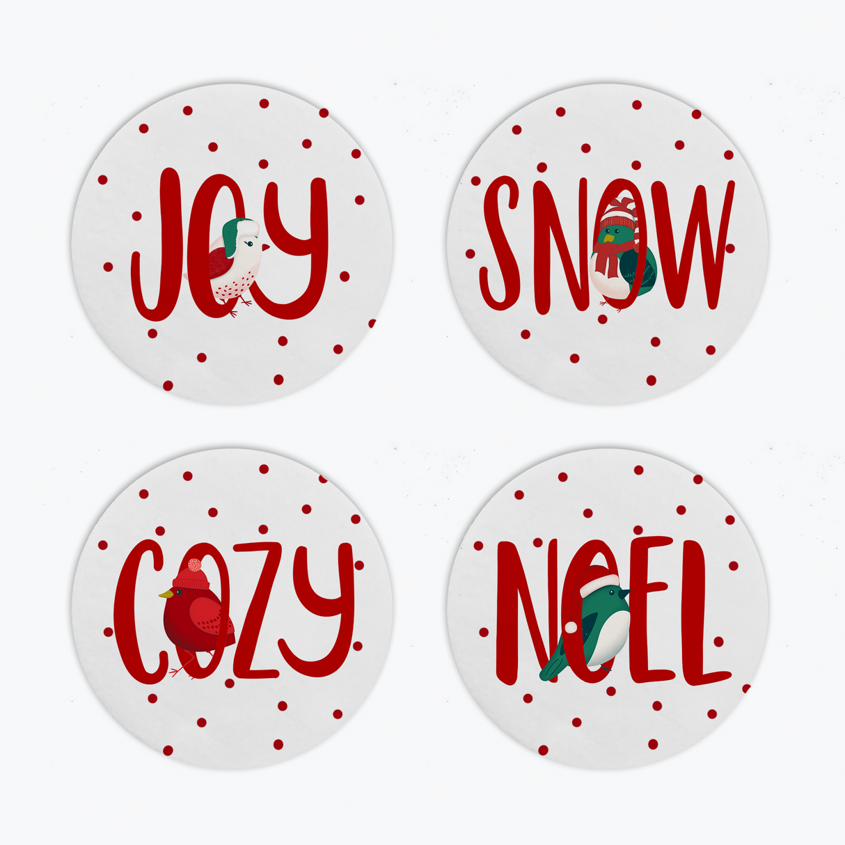 Felt Coaster Set of 4 - Christmas Birds