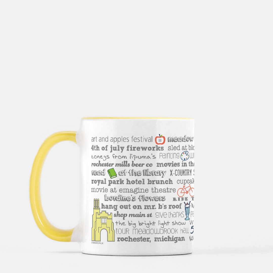 Mug 11 oz. Yellow Rochester, MI Bucket List