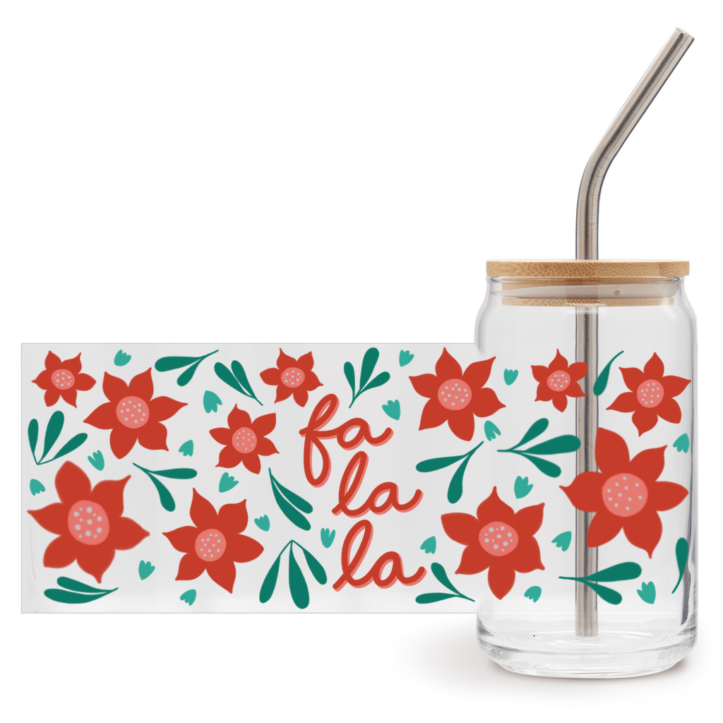 Poinsettia Soda Can Glass - 16 oz. Poinsettia