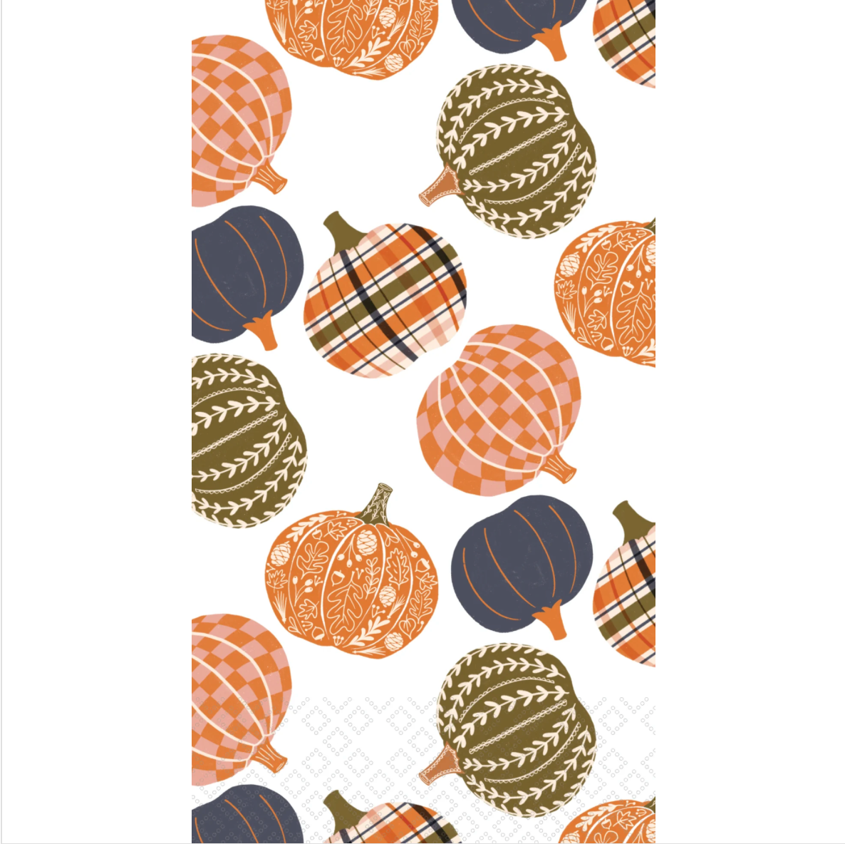 Harvest Hue Collection Guest Towel with plaid, gingham, and leafy pumpkins