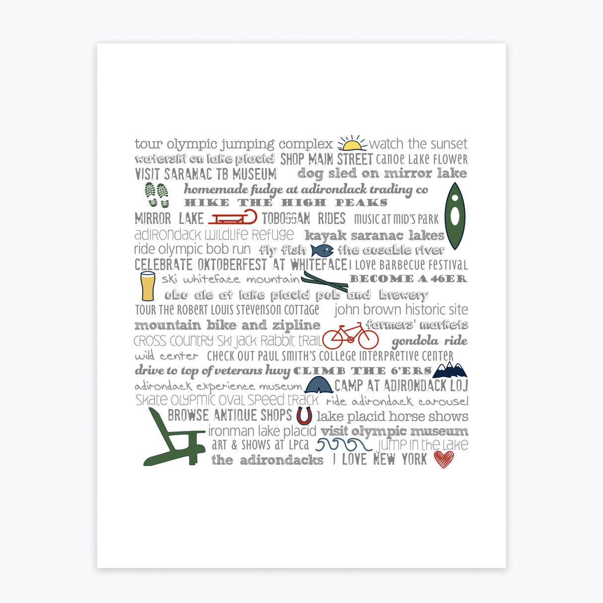 Art Print - Adirondacks Bucket List - Tandem For Two
