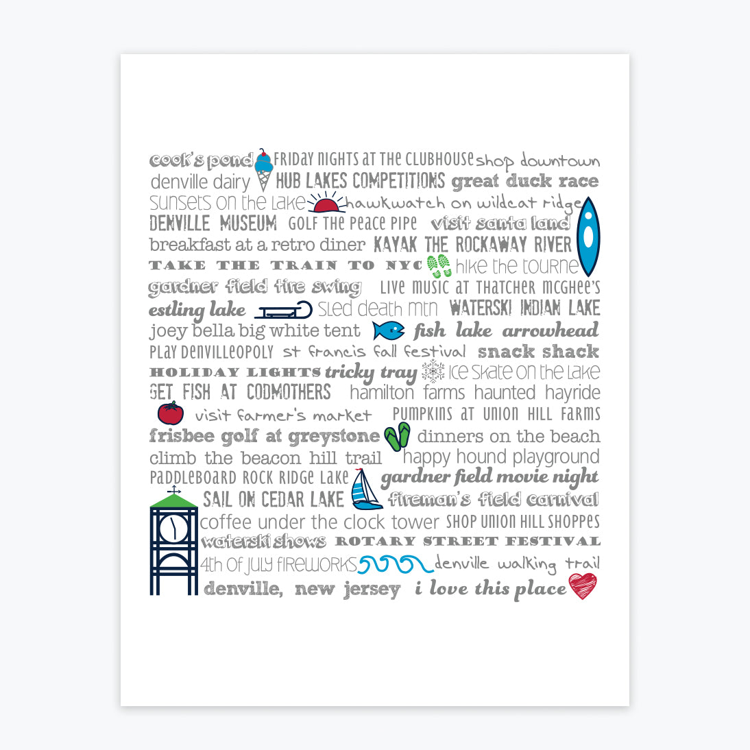 Art Print - Denville NJ Bucket List - Tandem For Two