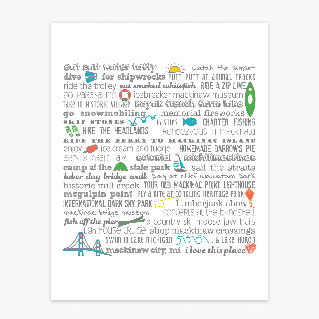 Art Print - Mackinaw City Bucket List - Tandem For Two
