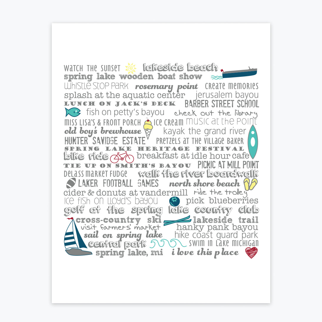 Art Print - Spring Lake Bucket List - Tandem For Two