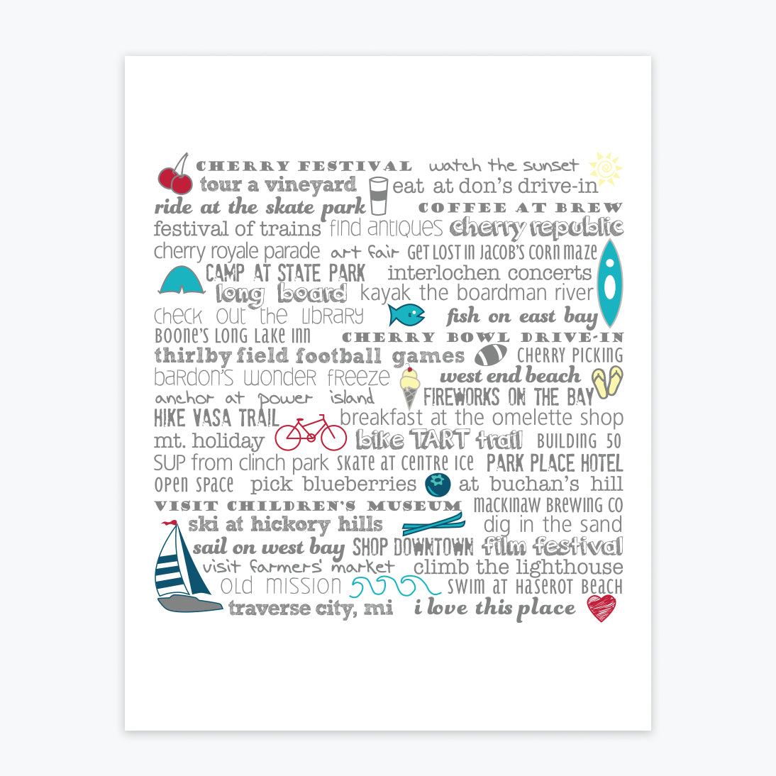 Art Print - Traverse City Bucket List - Tandem For Two