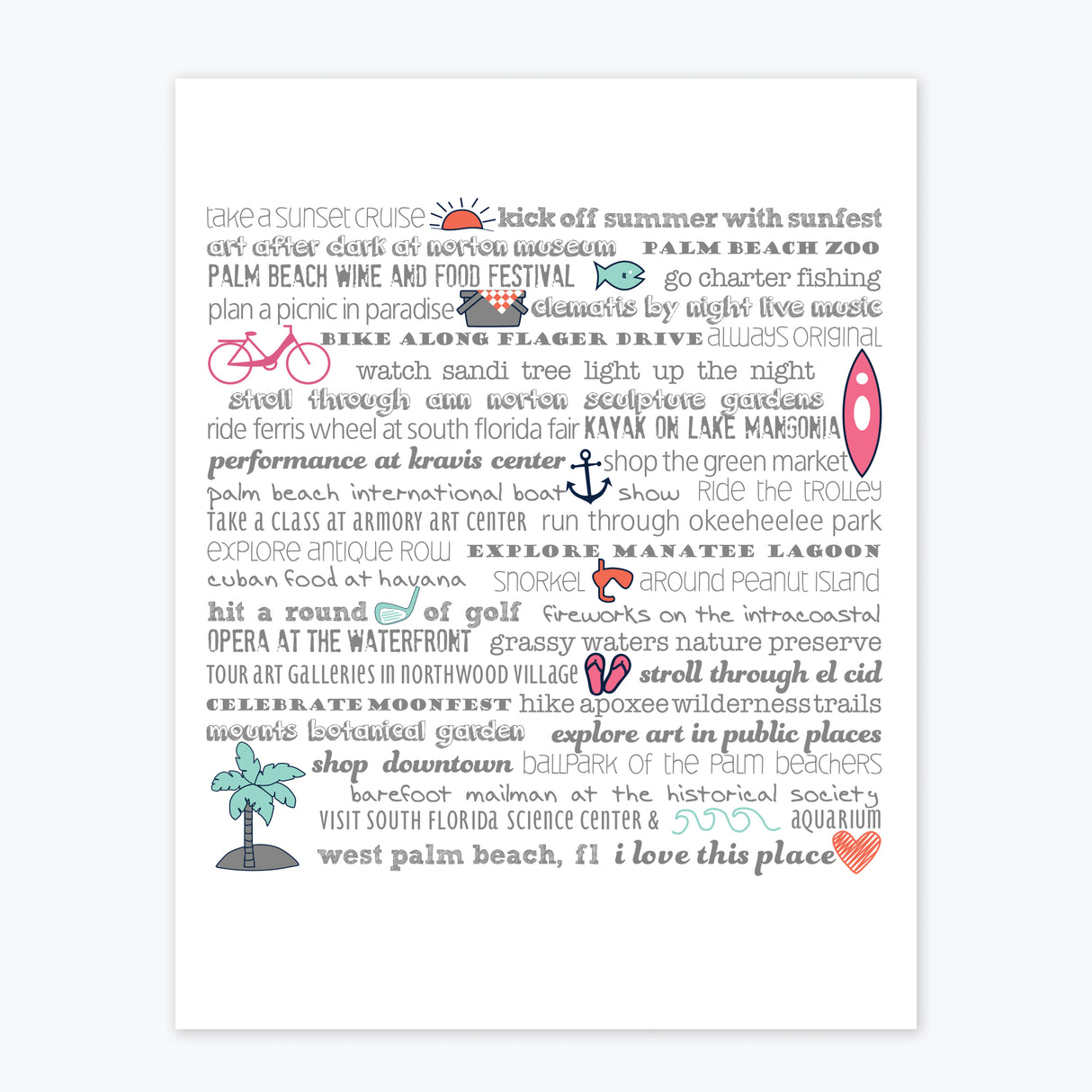 Art Print - West Palm Beach Bucket List - Tandem For Two