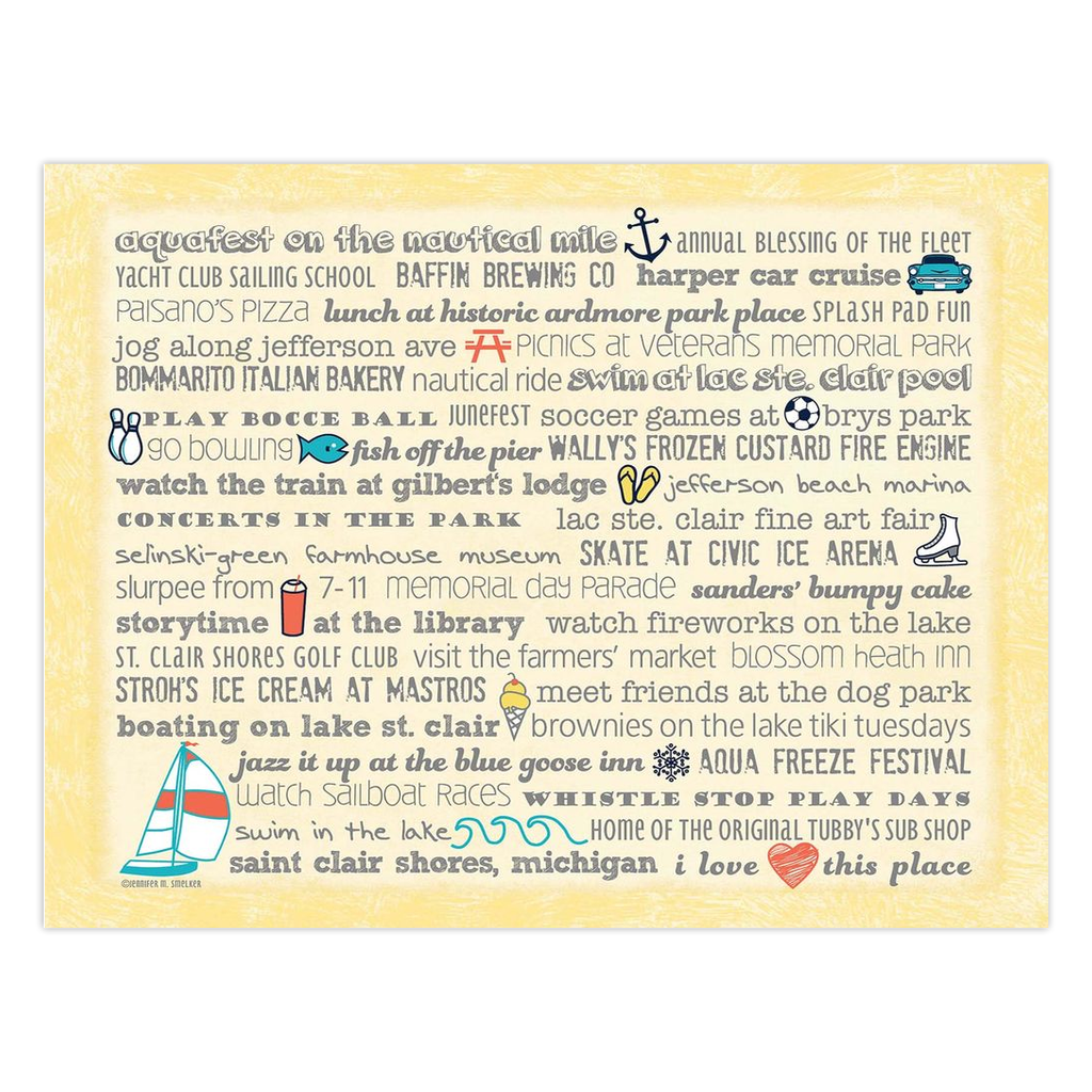 Notecards - Set of 10 St. Claire Shores Bucket List