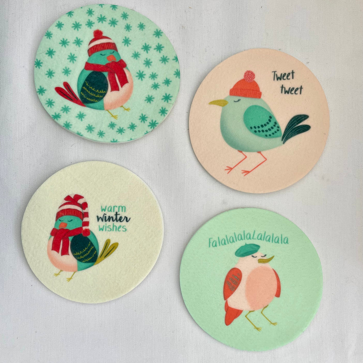 Winter Birds Felt Coaster Set of 4