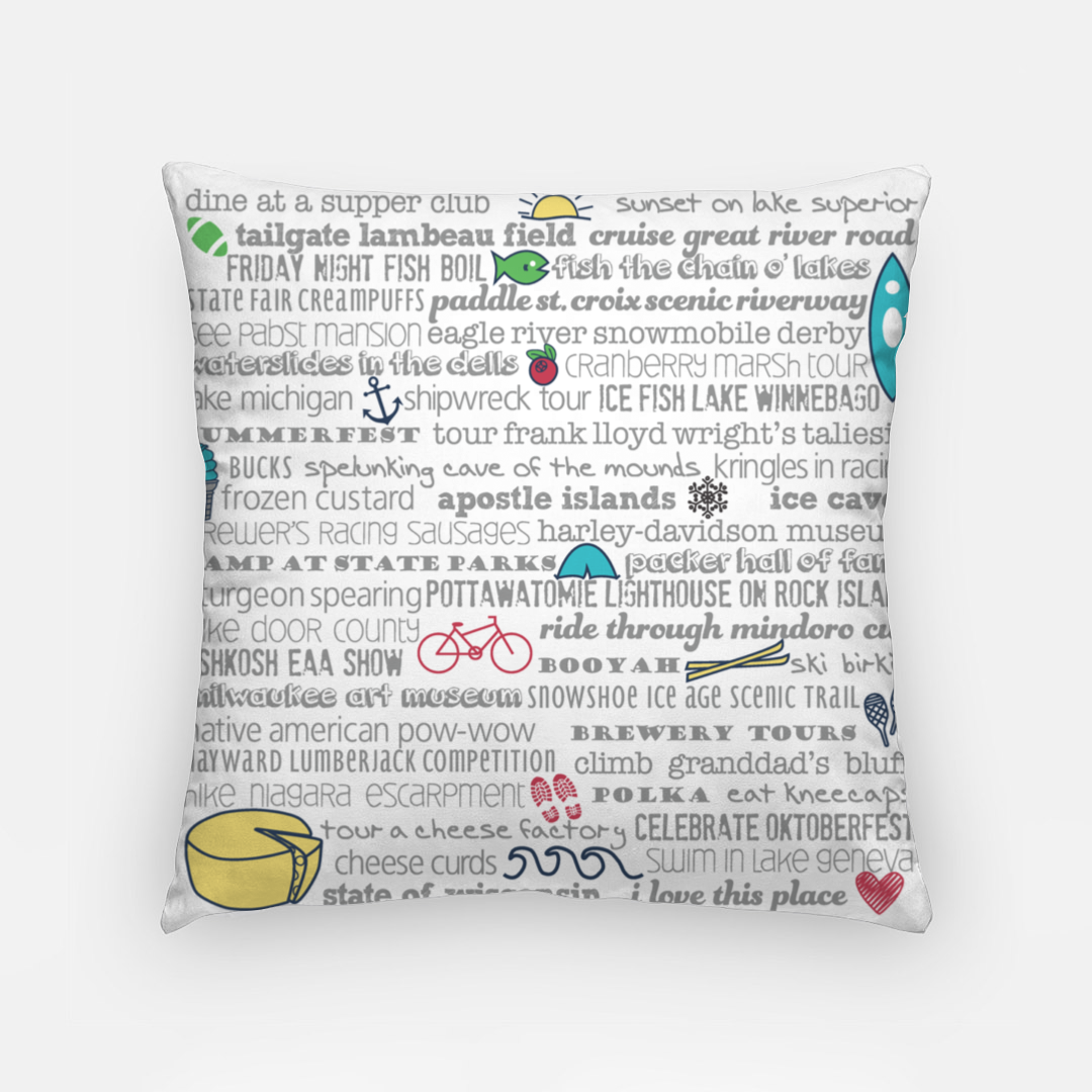 Pillowcase 18 Inch - Wisconsin Bucket List