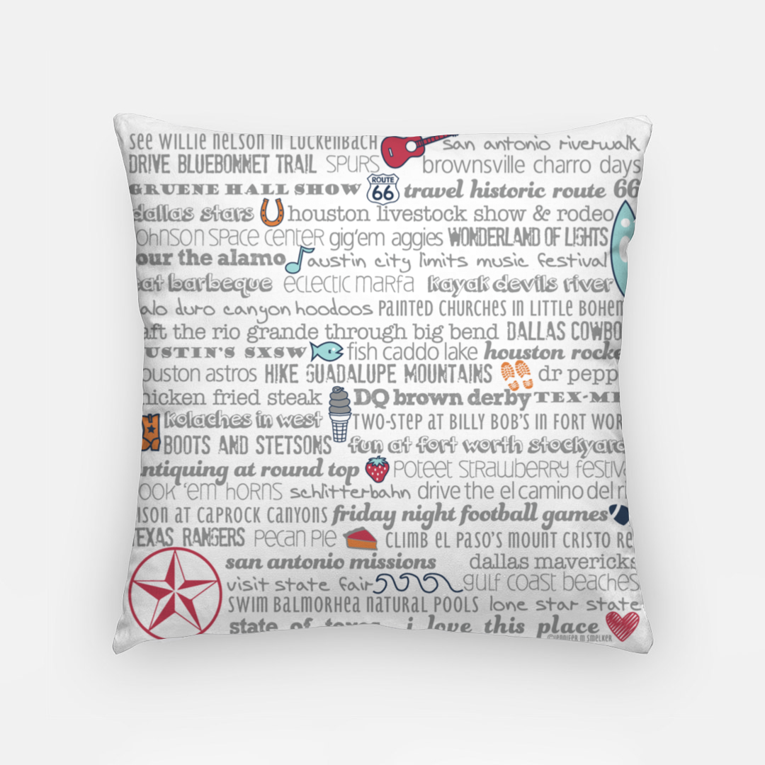 Pillowcase 18 Inch - Texas Bucket List
