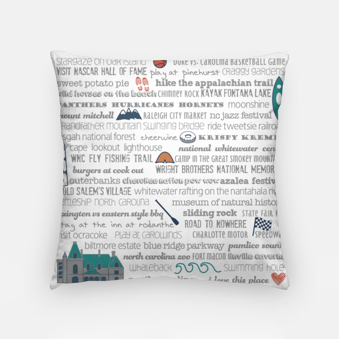 Pillowcase 18 Inch - North Carolina Bucket List