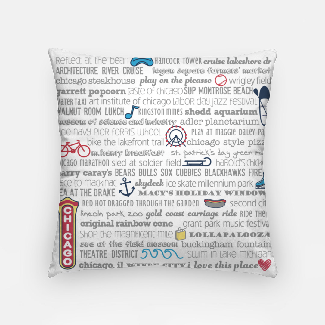 Pillowcase 18 Inch - Chicago Bucket List