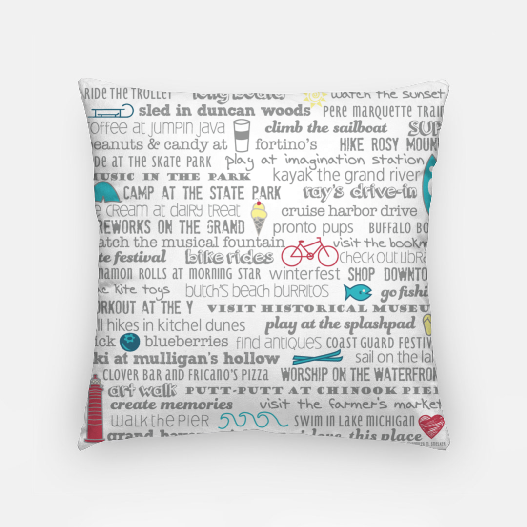 Pillowcase 18 Inch - Grand Haven Bucket List