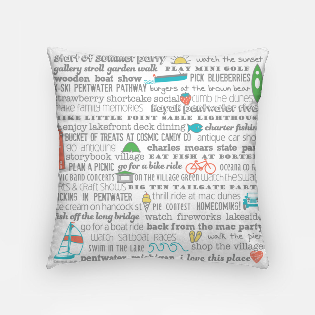 Pillowcase 18 Inch - Pentwater Bucket List