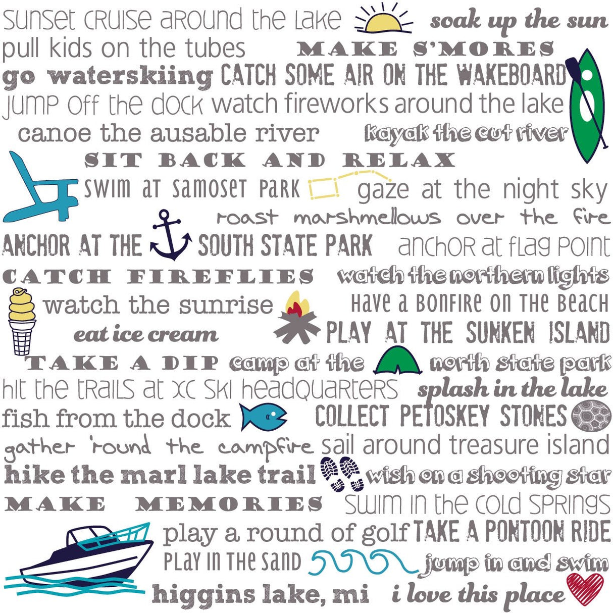 Art Print - Higgins Lake Bucket List - Tandem For Two