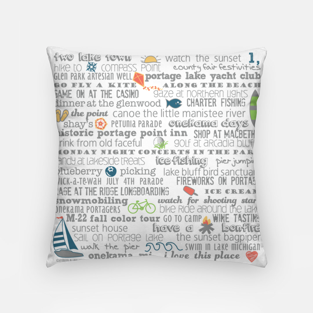 Pillowcase 18 Inch - Onekama Bucket List