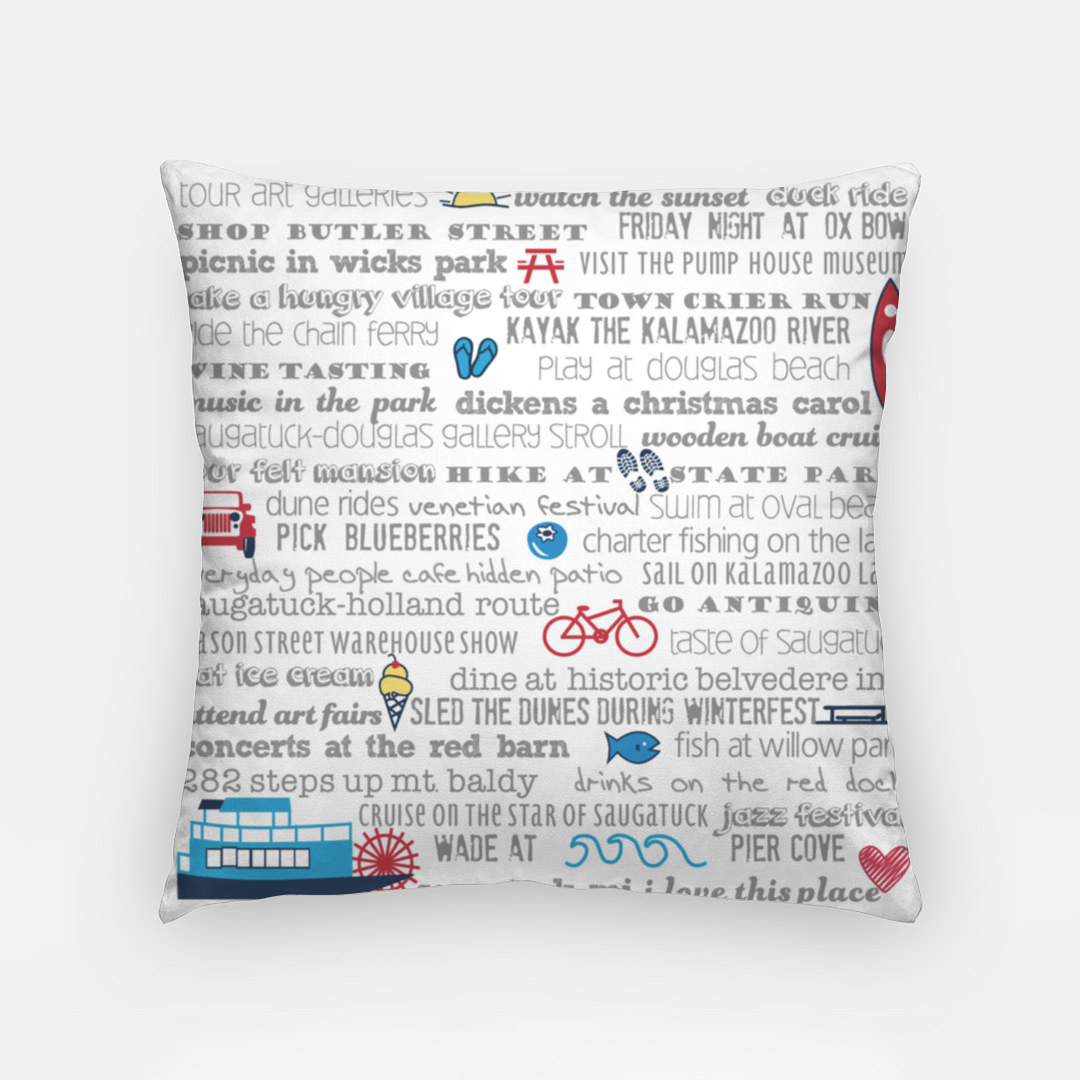 SALE Pillow Case 18 Inch - Saugatuck Bucket List