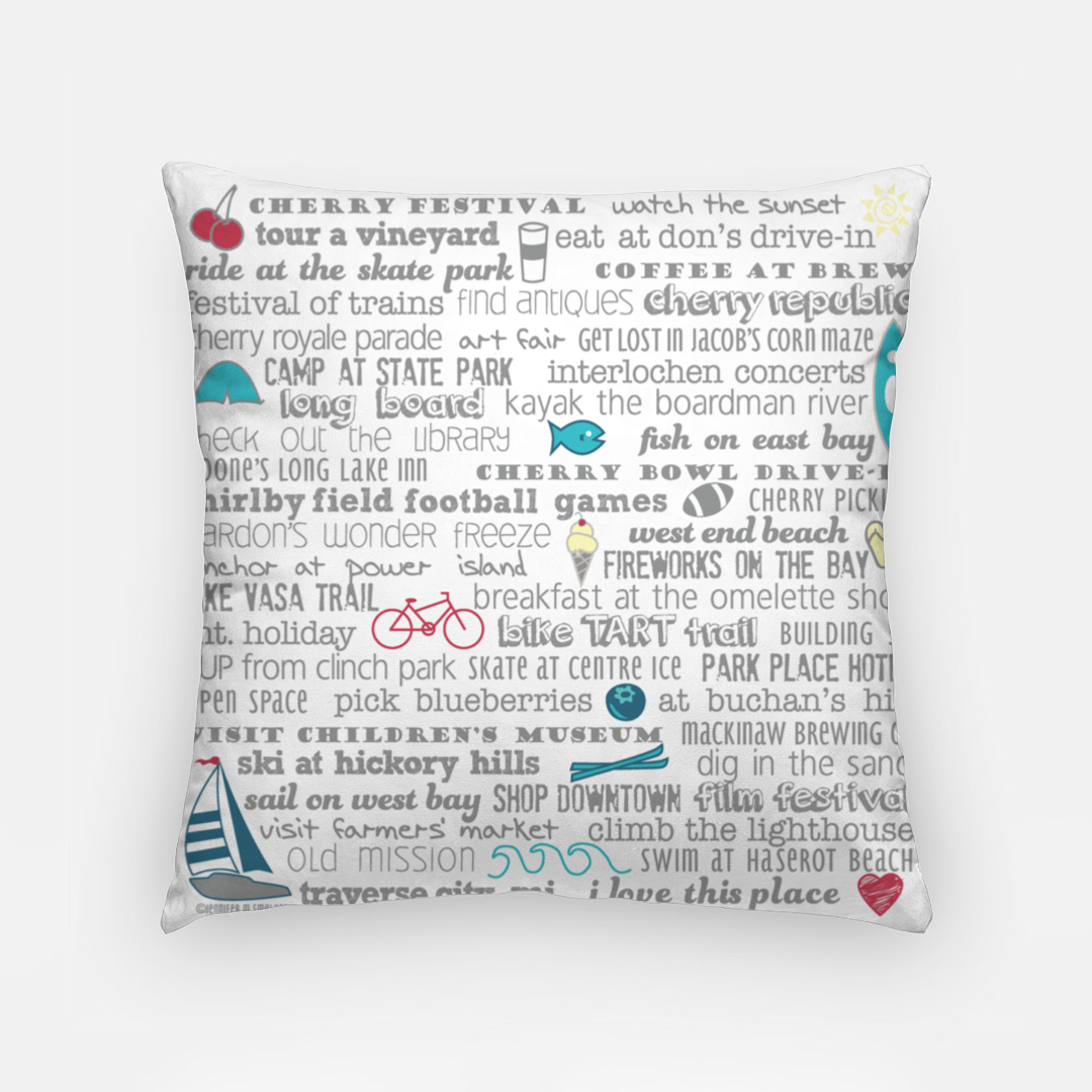 Pillowcase 18 Inch - Traverse City Bucket List