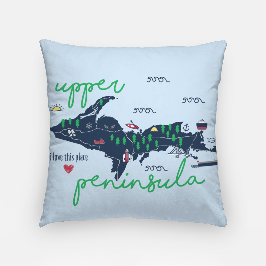 Pillowcase 18 Inch - Upper Peninsula Icons