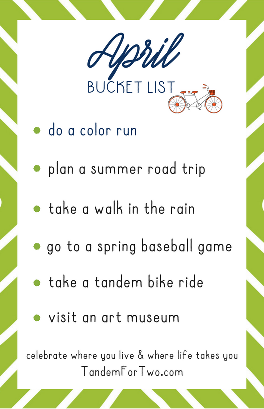 April Bucket List from Tandem For Two
