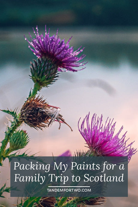 Purple thistle flowers by the water, header image for the September Scotland blog post