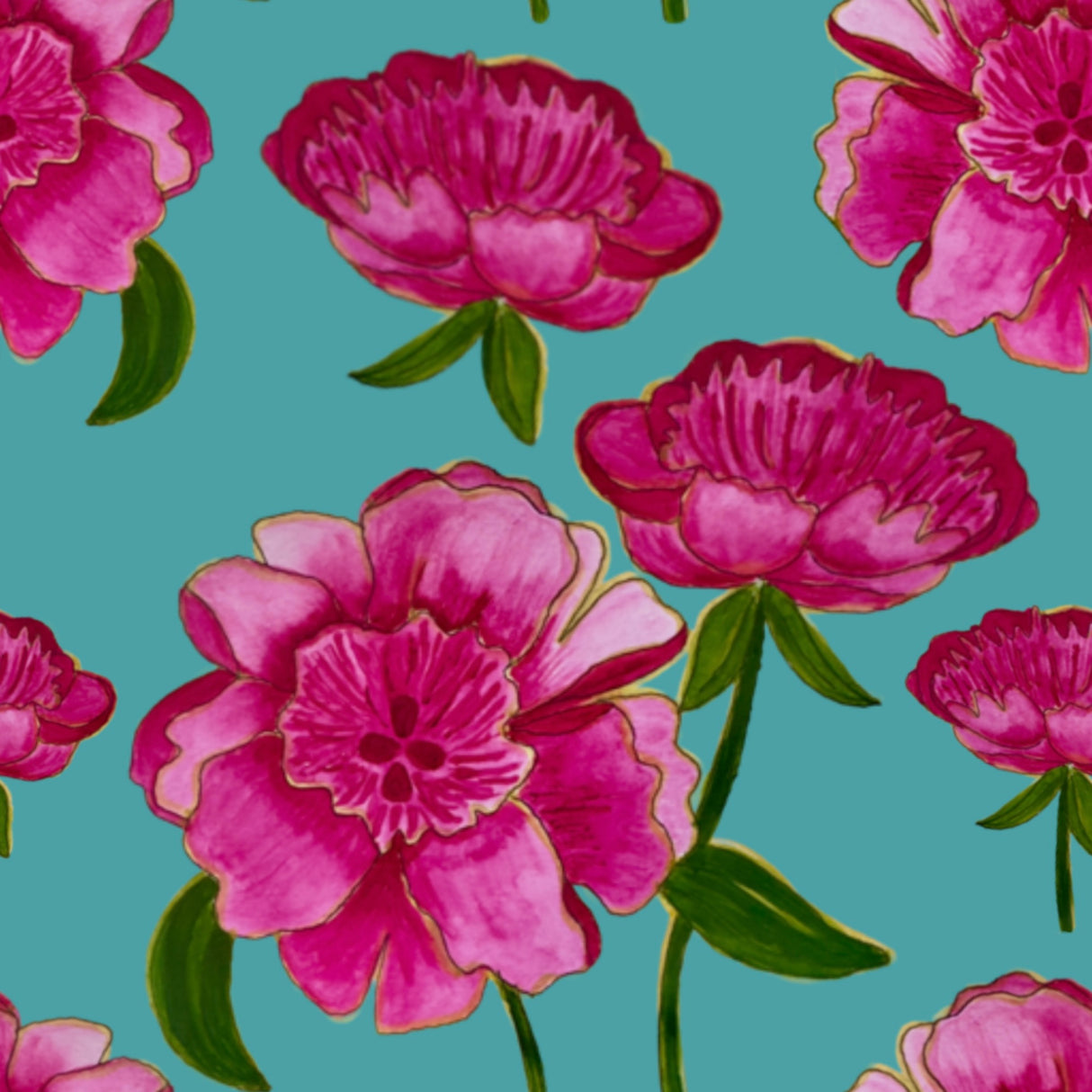Peony Promenade - Aqua