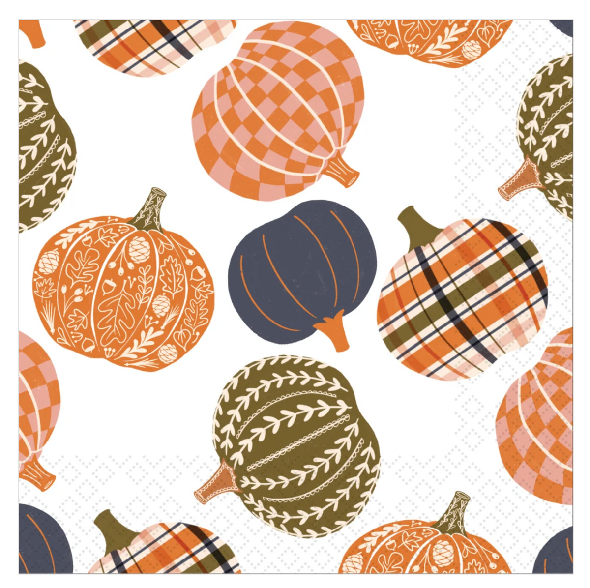 Harvest Hue Cocktail Napkin with plaid, checked, and vine-laced pumpkins