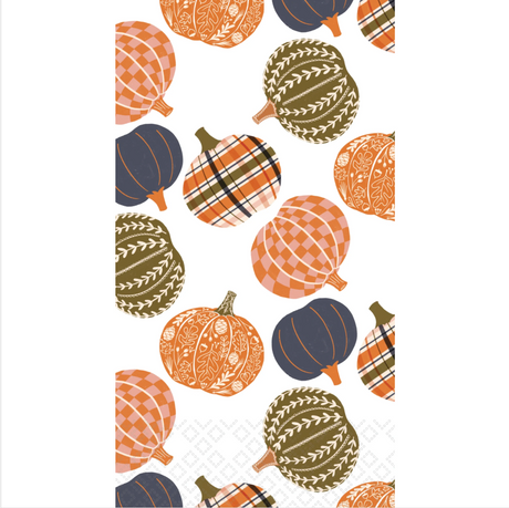 Harvest Hue Collection Guest Towel with plaid, gingham, and leafy pumpkins