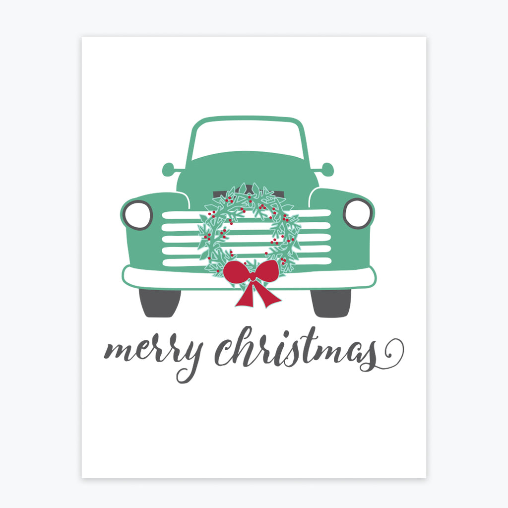Art Print - Green Truck Christmas - Tandem For Two
