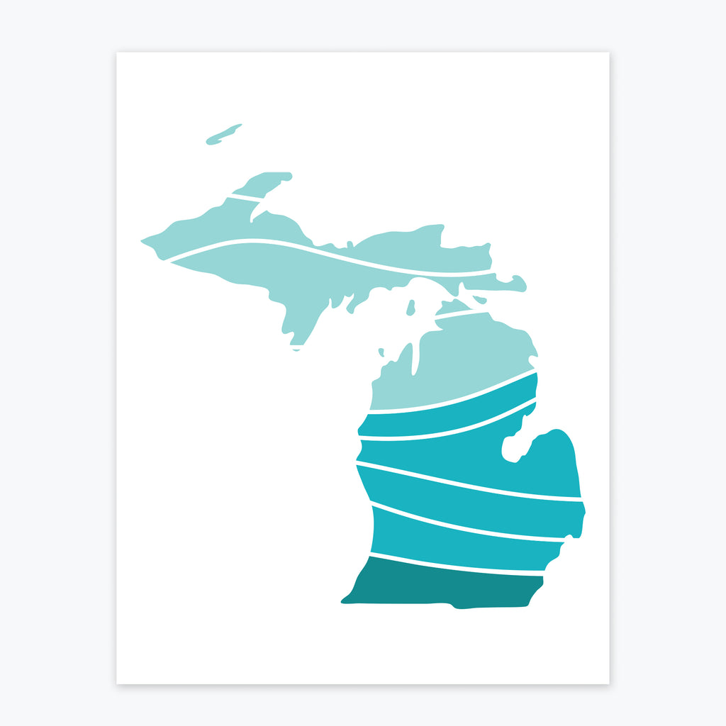 Art Print - Michigan Patterned Silhouette - Tandem For Two