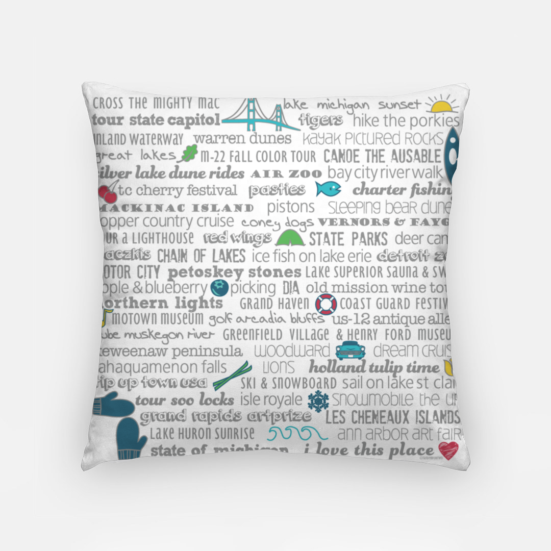 Pillowcase 18 Inch - Michigan Bucket List