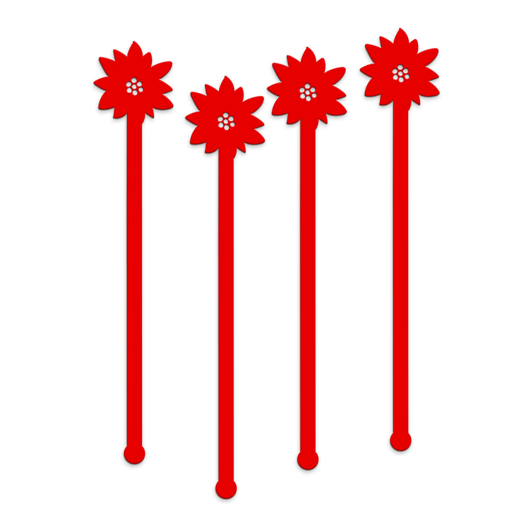 Swizzle Sticks - Poinsettia & Pine Set of 4 - Tandem For Two